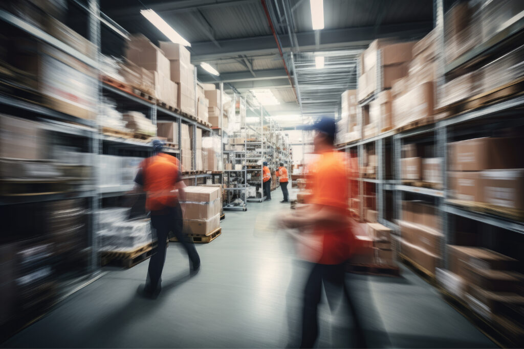 Warehouse workers managing inventory.