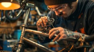 A skilled craftsman-meticulously measures his work.