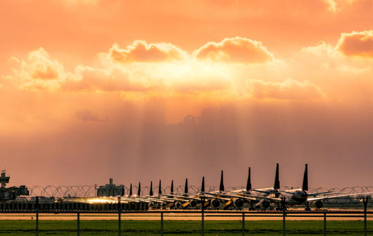 Planes parked at an airport during the Covid pandemic.